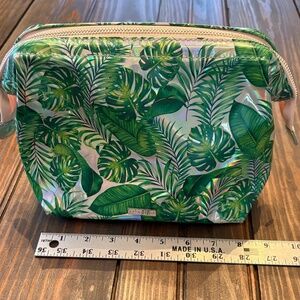 Skinny Dip Makeup Cosmetic Bag Green Banana Leaf Palm Tree Metallic Print